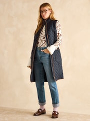 Joules Sutton Navy Blue Showerproof Longline Diamond Quilted Gilet - Image 4 of 9