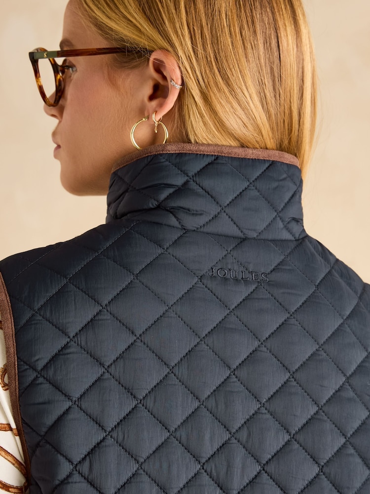 Joules Sutton Navy Blue Showerproof Longline Diamond Quilted Gilet - Image 8 of 9