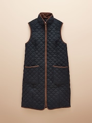 Joules Sutton Navy Blue Showerproof Longline Diamond Quilted Gilet - Image 9 of 9