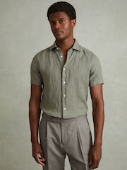 Reiss Pistachio Holiday Slim Fit Linen Shirt - Image 1 of 5