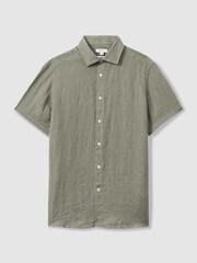 Reiss Pistachio Holiday Slim Fit Linen Shirt - Image 2 of 5