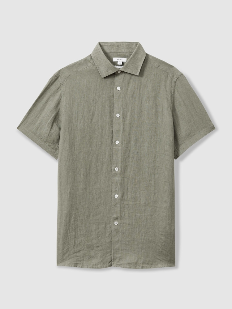 Reiss Pistachio Holiday Slim Fit Linen Shirt - Image 2 of 5