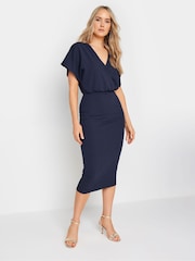 Long Tall Sally Blue Scuba Wrap Midi Dress - Image 1 of 5