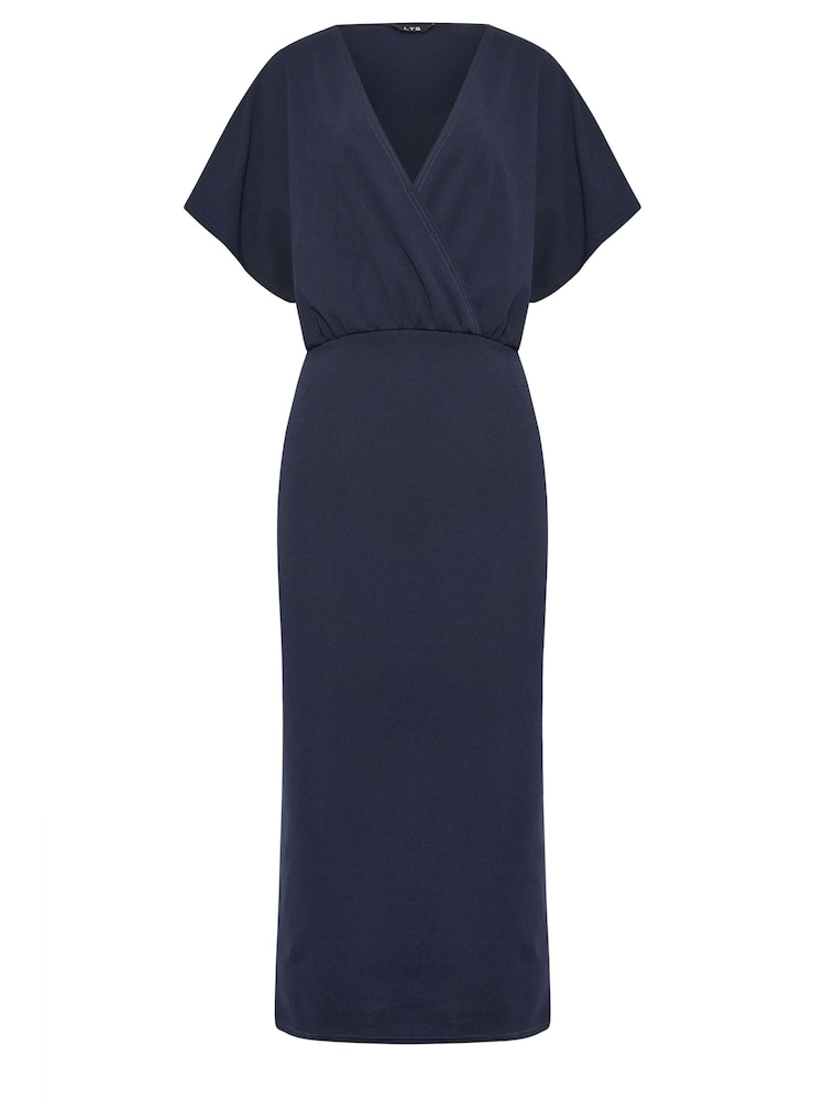 Long Tall Sally Blue Scuba Wrap Midi Dress - Image 5 of 5