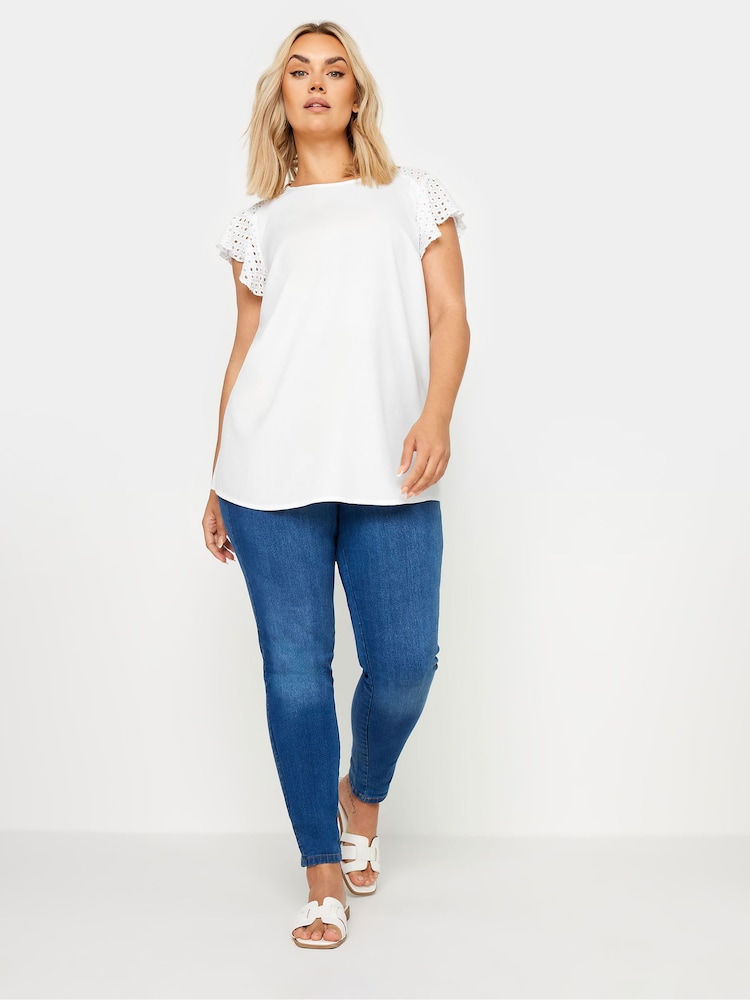 Yours Curve White Flutter Sleeve Top - Image 2 of 5