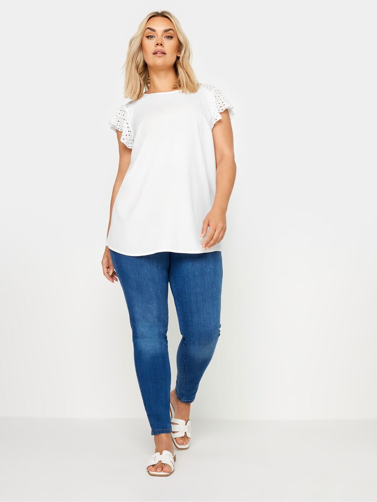 Yours Curve White Flutter Sleeve Top - Image 2 of 5 Yours Curve White Flutter Sleeve Top - Image 2 of 5