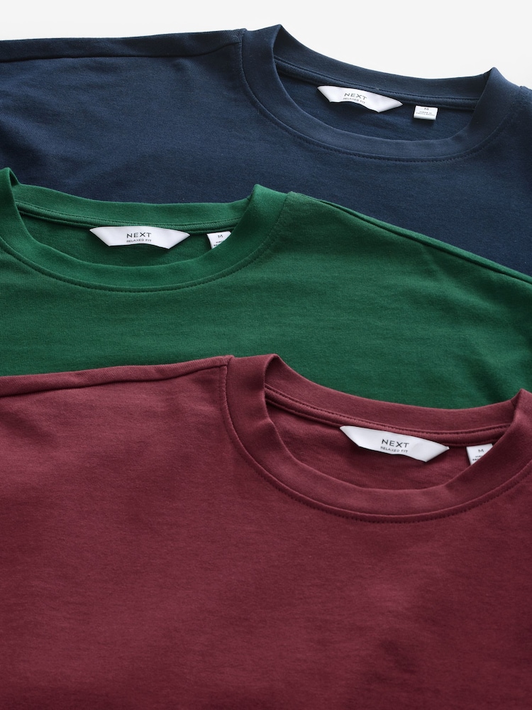 Bleu/bordeaux Rouge/Vert - Coupe ample - Lot de 3 t-shirts épais - Image 11 of 12