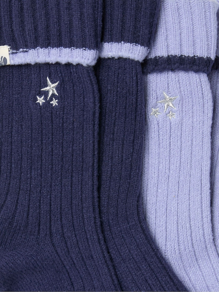 FatFace Blue 2 Pairs of Star Embroidered Cosy Socks - Image 2 of 2 FatFace Blue 2 Pairs of Star Embroidered Cosy Socks - Image 2 of 2