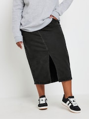 Yours Curve Black Midi Denim Skirt - Image 1 of 5