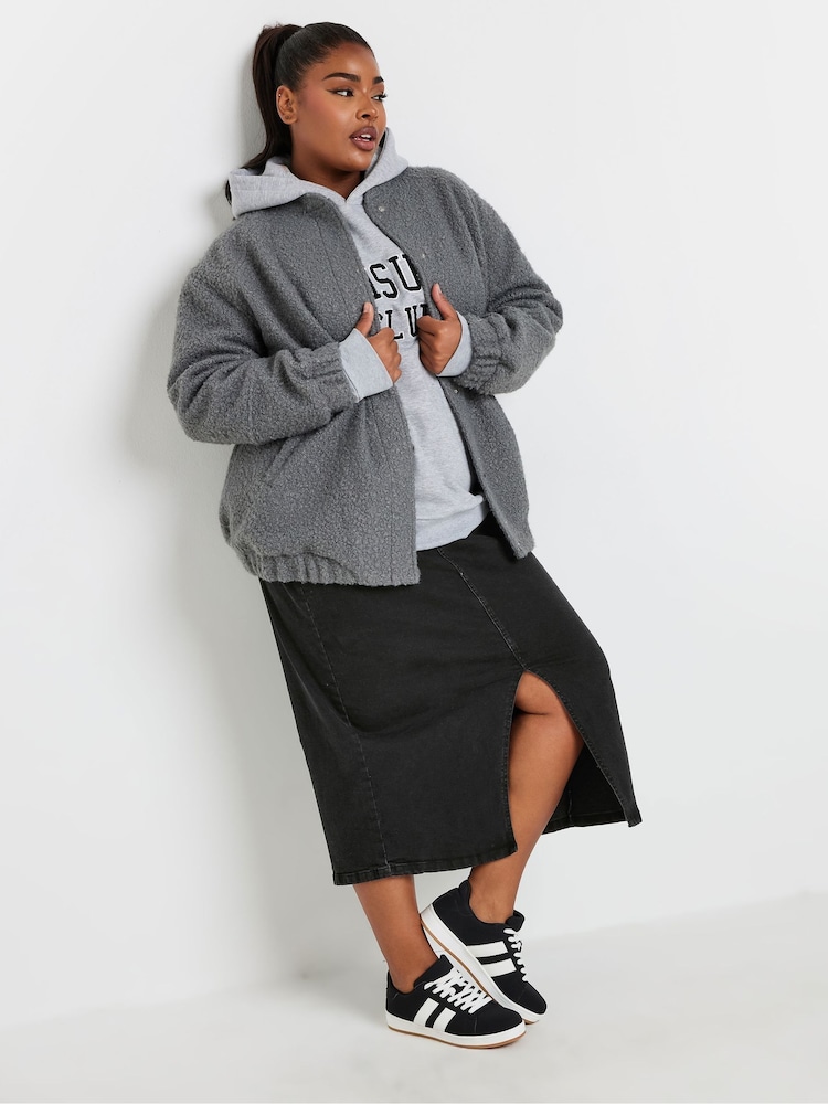 Yours Curve Black Midi Denim Skirt - Image 2 of 5