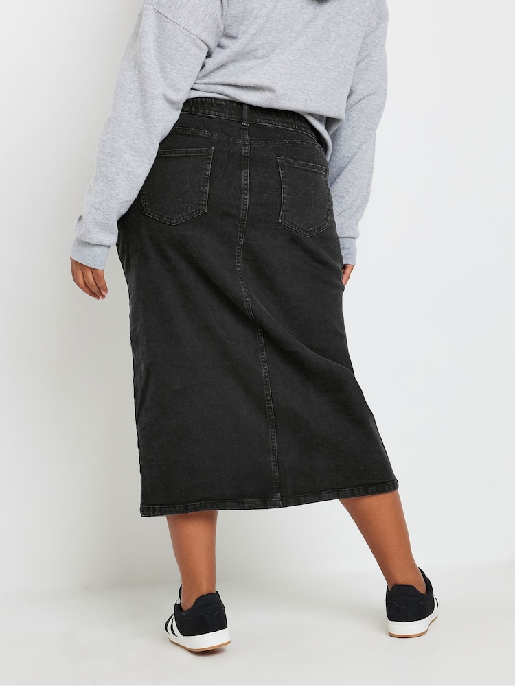Yours Curve Black Midi Denim Skirt - Image 4 of 5