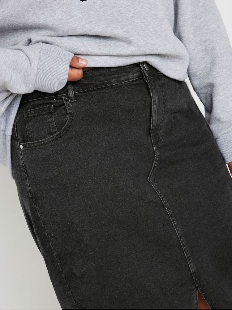 Yours Curve Black Midi Denim Skirt - Image 5 of 5