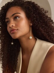 Gold Tone Faux Pearl Front to Back Drop Earrings - Image 1 of 3