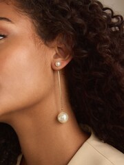 Gold Tone Faux Pearl Front to Back Drop Earrings - Image 2 of 3