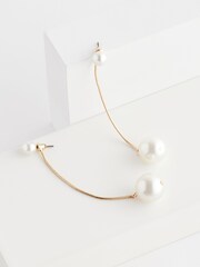 Gold Tone Faux Pearl Front to Back Drop Earrings - Image 3 of 3