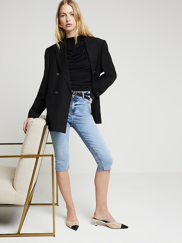River Island Black Ruched High Neck Top - Image 2 of 6