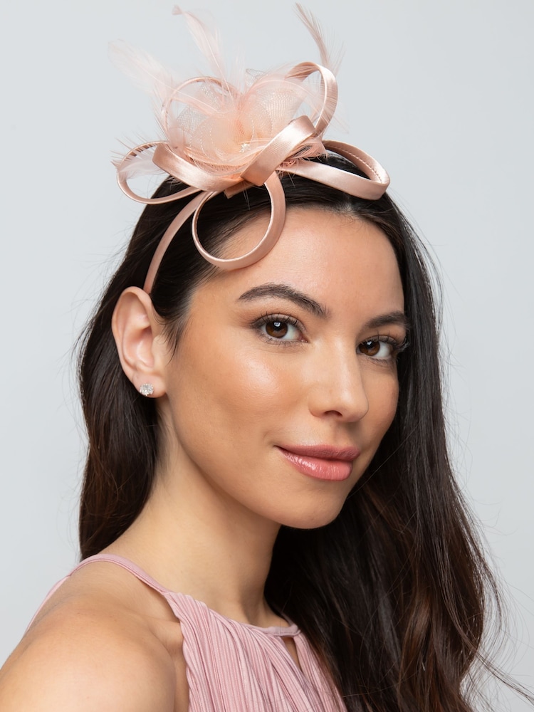 Aela Blush Pink Aliceband Feather Fascinator - Image 1 of 4