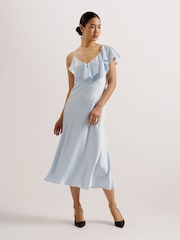 Ted Baker Blue Keomi Waterfall Ruffle Midi Slip Dress - Image 1 of 5