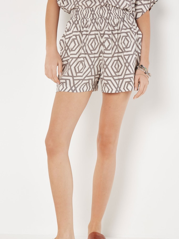 Apricot Grey Geo Print Shorts - Image 1 of 4