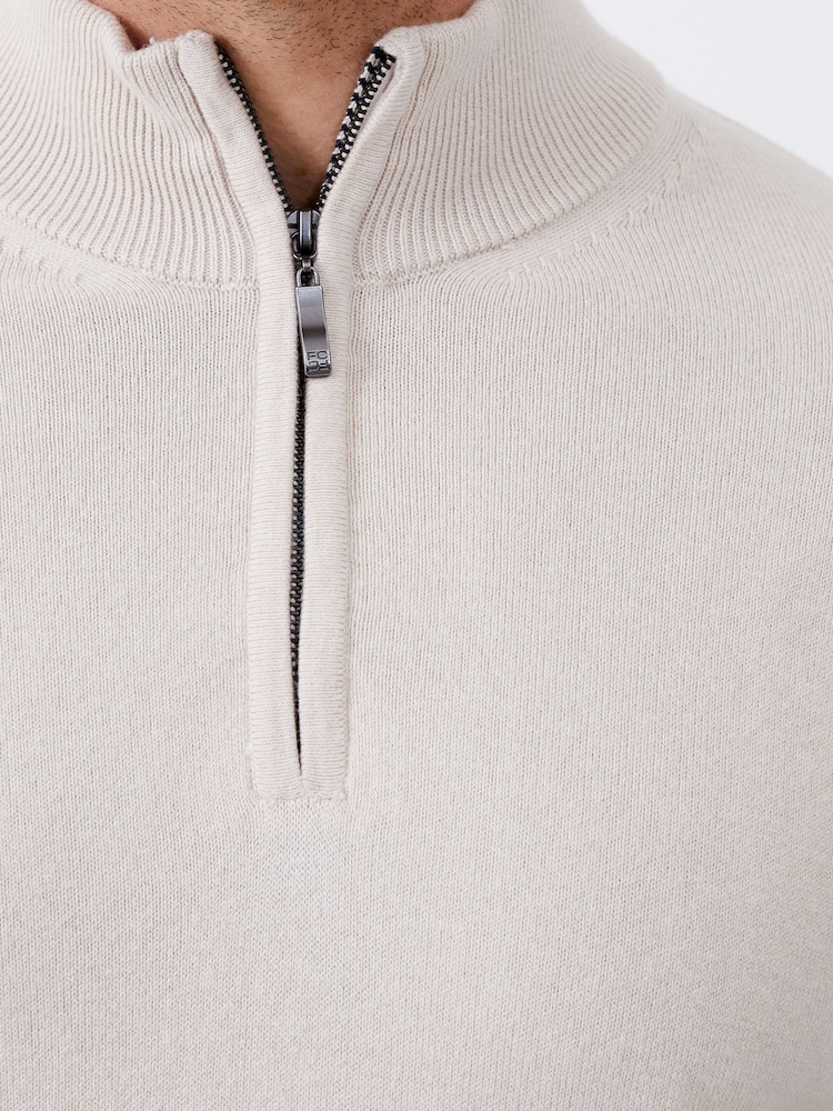 French Connection Natural Quarter Zip Funnel Neck Jumper - Image 3 of 3
