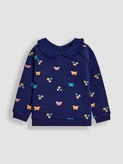 JoJo Maman Bébé Navy Blue Butterfly Embroidered Collar Sweatshirt - Image 3 of 5