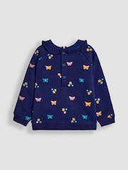 JoJo Maman Bébé Navy Blue Butterfly Embroidered Collar Sweatshirt - Image 4 of 5
