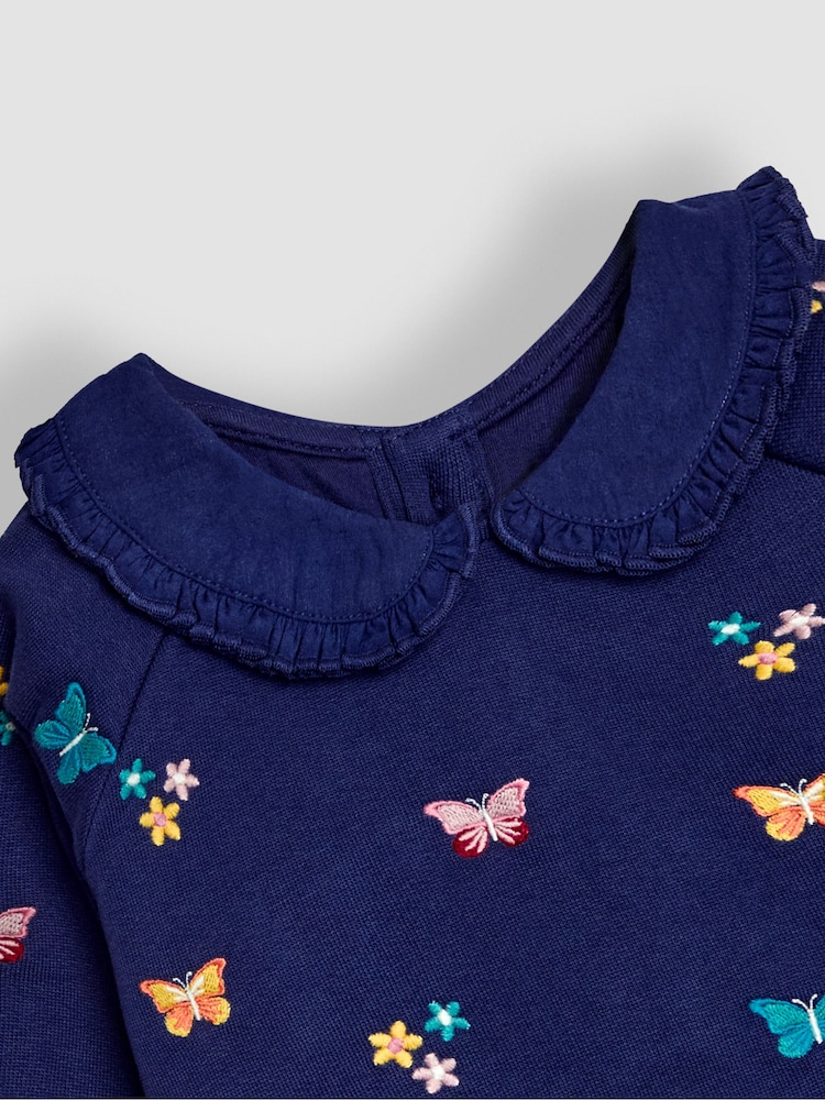JoJo Maman Bébé Navy Blue Butterfly Embroidered Collar Sweatshirt - Image 5 of 5