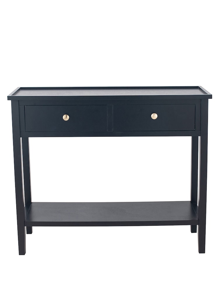 Pacific Satin Black Pine Wood 2 Drawer Console Table - Image 2 of 6