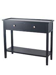 Pacific Satin Black Pine Wood 2 Drawer Console Table - Image 3 of 6
