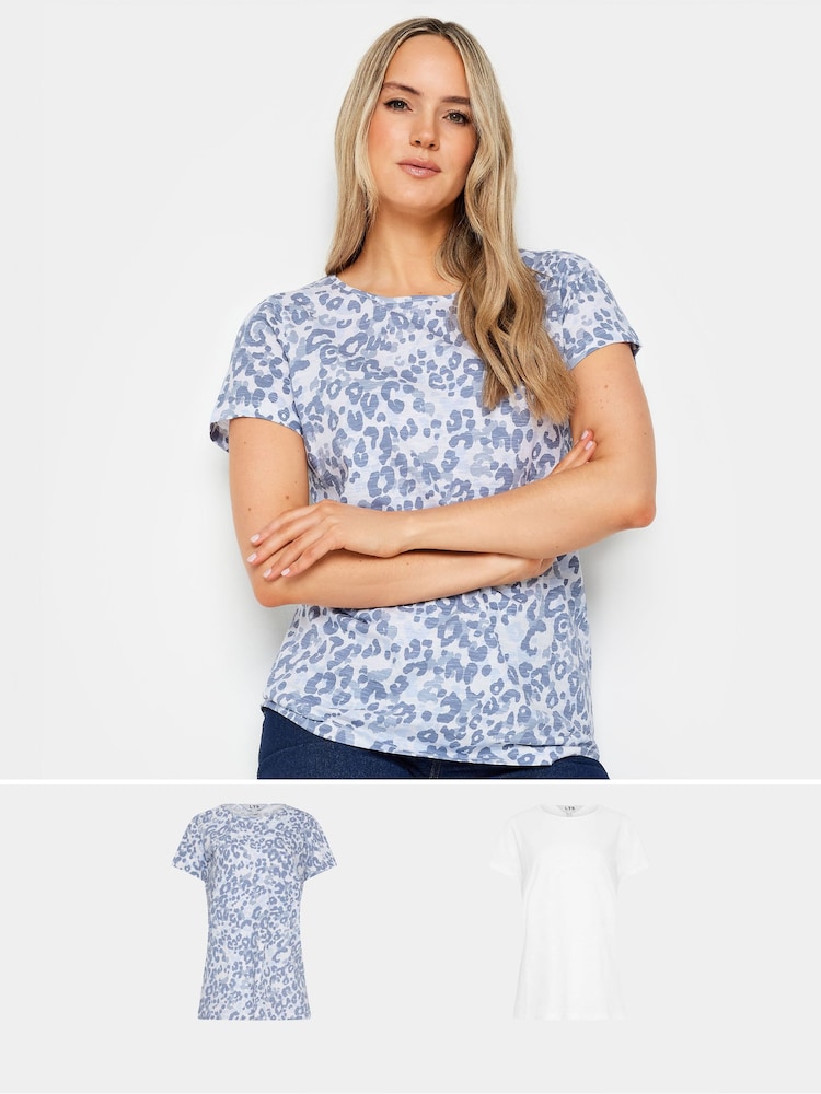 Long Tall Sally Blue/White Tall Animal Print 100% Cotton T-Shirts 2 Pack - Image 1 of 5
