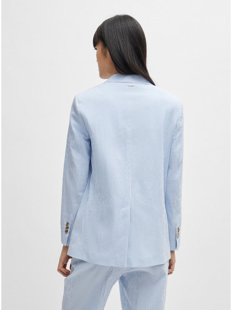 BOSS Light Blue Relaxed Fit Seersucker Blazer Jacket - Image 2 of 6 BOSS Light Blue Relaxed Fit Seersucker Blazer Jacket - Image 2 of 6