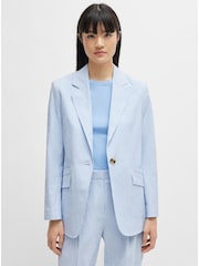 BOSS Light Blue Relaxed Fit Seersucker Blazer Jacket - Image 3 of 6