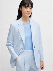 BOSS Light Blue Relaxed Fit Seersucker Blazer Jacket - Image 4 of 6