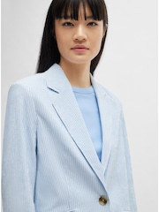 BOSS Light Blue Relaxed Fit Seersucker Blazer Jacket - Image 5 of 6