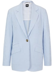 BOSS Light Blue Relaxed Fit Seersucker Blazer Jacket - Image 6 of 6
