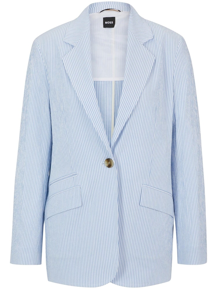 BOSS Light Blue Relaxed Fit Seersucker Blazer Jacket - Image 6 of 6 BOSS Light Blue Relaxed Fit Seersucker Blazer Jacket - Image 6 of 6