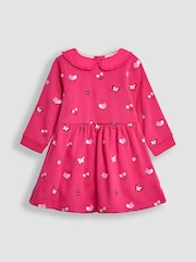 JoJo Maman Bébé Raspberry Pink Bird Embroidered Sweat Dress With Collar - Image 1 of 3