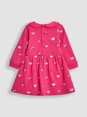 JoJo Maman Bébé Raspberry Pink Bird Embroidered Sweat Dress With Collar - Image 2 of 3