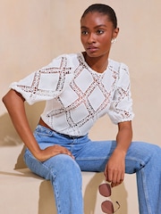 Lipsy White Diamond Lace T-Shirt - Image 1 of 4