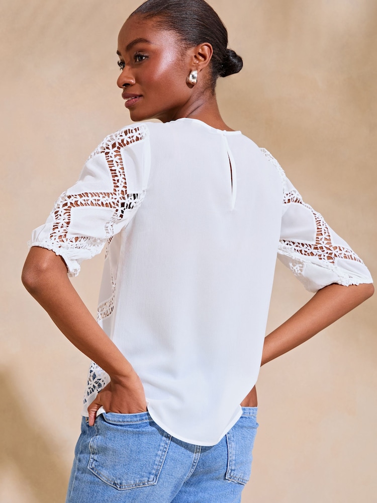 Lipsy White Diamond Lace T-Shirt - Image 2 of 4