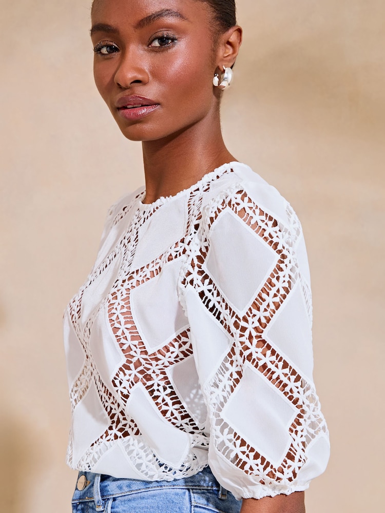 Lipsy White Diamond Lace T-Shirt - Image 4 of 4