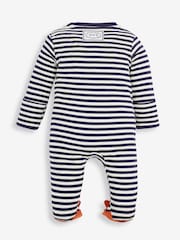 JoJo Maman Bébé Navy Ecru Stripe Fox Baby Personalised Appliqué Zip Cotton Sleepsuit - Image 3 of 4