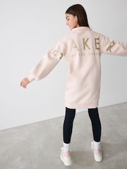Baker by Ted Baker Cream Zip Neck 100% Cotton Sweat Dress - Image 1 of 14