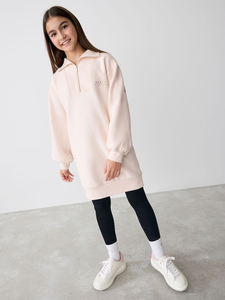 Baker by Ted Baker Cream Zip Neck 100% Cotton Sweat Dress - Image 3 of 14