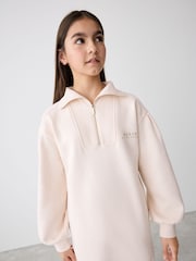Baker by Ted Baker Cream Zip Neck 100% Cotton Sweat Dress - Image 4 of 14