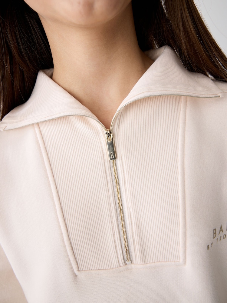Baker by Ted Baker Cream Zip Neck 100% Cotton Sweat Dress - Image 6 of 14