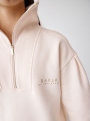 Baker by Ted Baker Cream Zip Neck 100% Cotton Sweat Dress - Image 7 of 14
