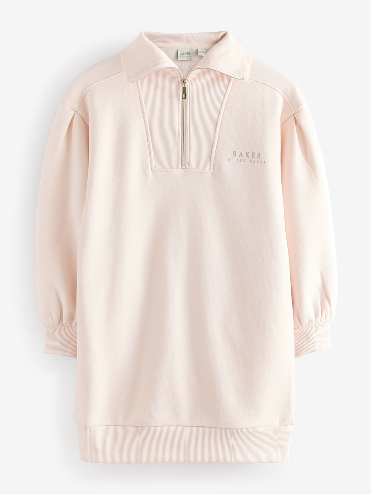 Baker by Ted Baker Cream Zip Neck 100% Cotton Sweat Dress - Image 9 of 14