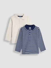 JoJo Maman Bébé Navy Ecru Stripe 2-Pack Polo Shirts - Image 1 of 7