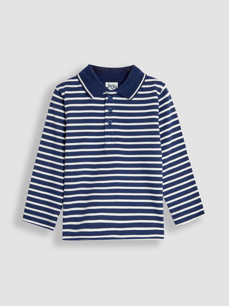 JoJo Maman Bébé Navy Ecru Stripe 2-Pack Polo Shirts - Image 2 of 7